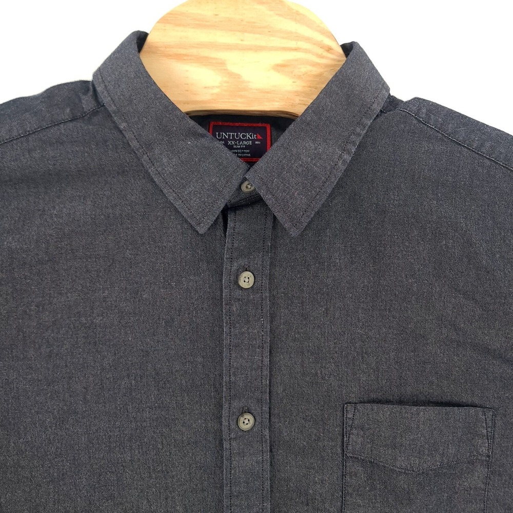 Untuckit Shirt Mens XXL 2XL Grey Casablanca Solid Slim Long Sleeve Button Up